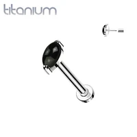 Implant Grade Titanium Marquise Black Onyx Threadless Push In Labret