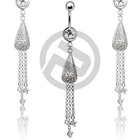 316L Surgical Steel Beautiful Dangling 3 Floating Chains Through Shell Belly Ring