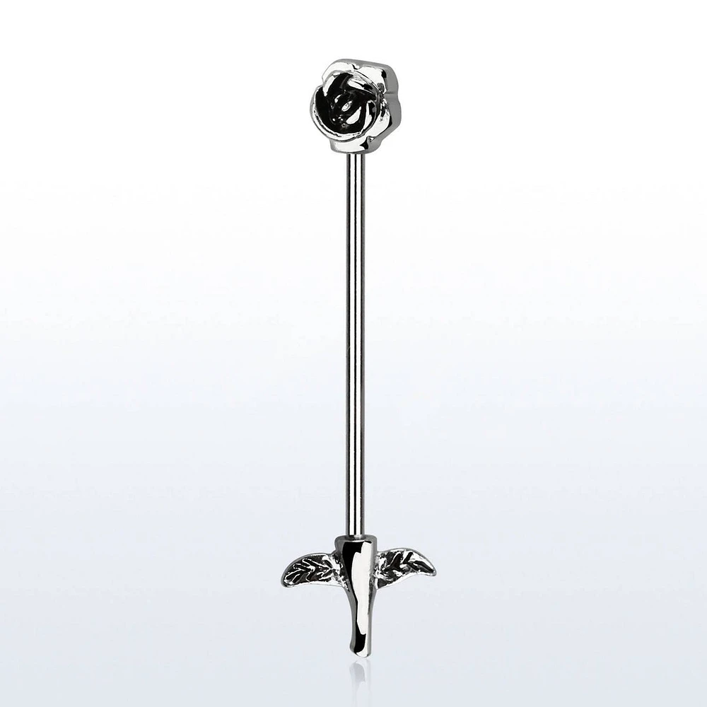 316L Surgical Steel Rose Flower and Stem Industrial Straight Barbell