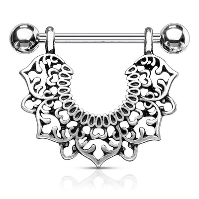 316L Surgical Steel Vintage Boho Lotus Nipple Shield Barbell