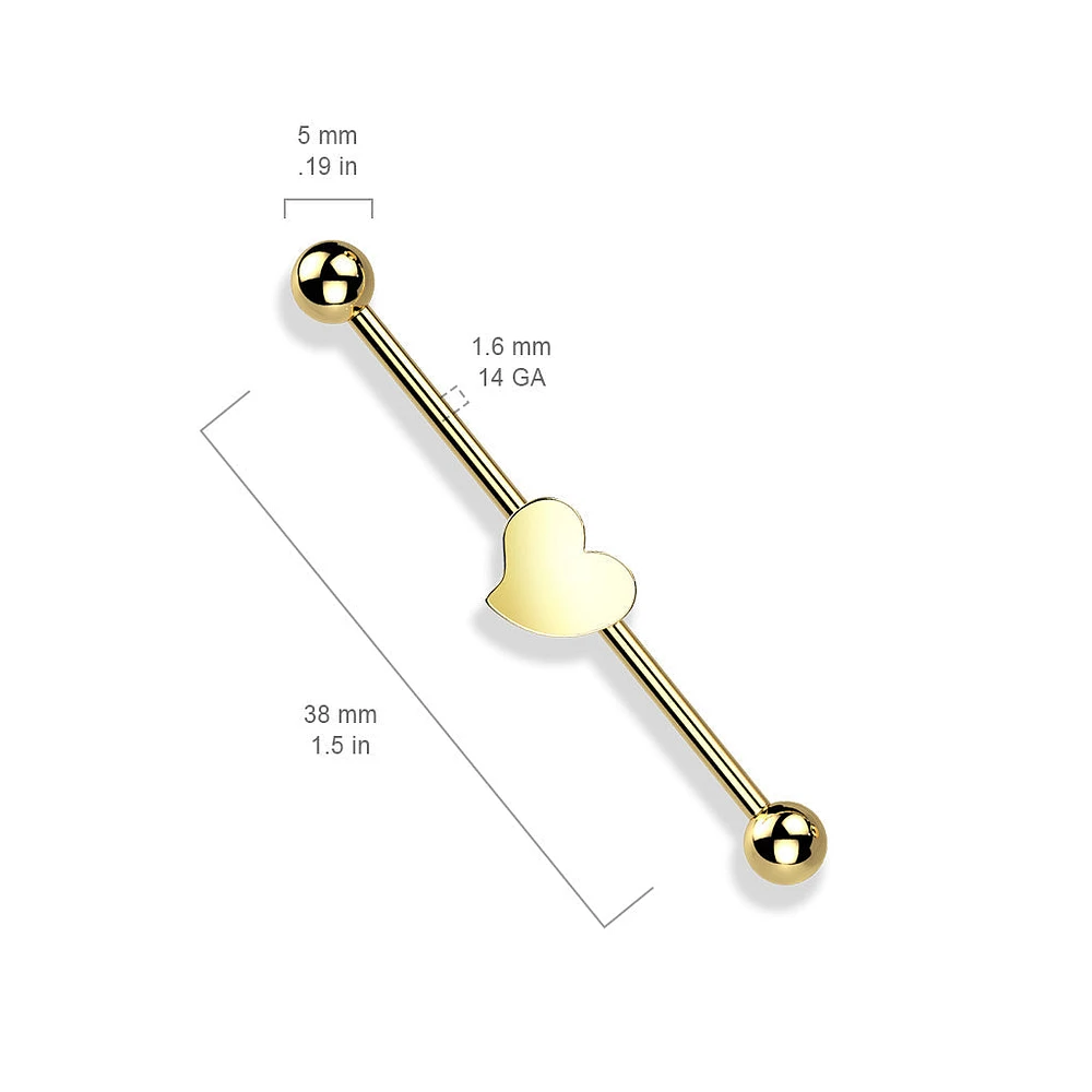 316L Surgical Steel Flat Fixed Heart Shape Industrial Barbell