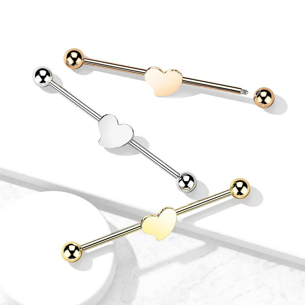 316L Surgical Steel Flat Fixed Heart Shape Industrial Barbell