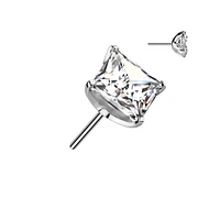 Implant Grade Titanium Square White CZ Gem Threadless Push In Labret