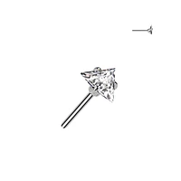 Implant Grade Titanium Threadless White CZ Triangle Shaped Gem Push In Labret With Flat Back