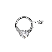 316L Surgical Steel Gold PVD Black CZ Baguette Cluster Hinged Clicker Hoop