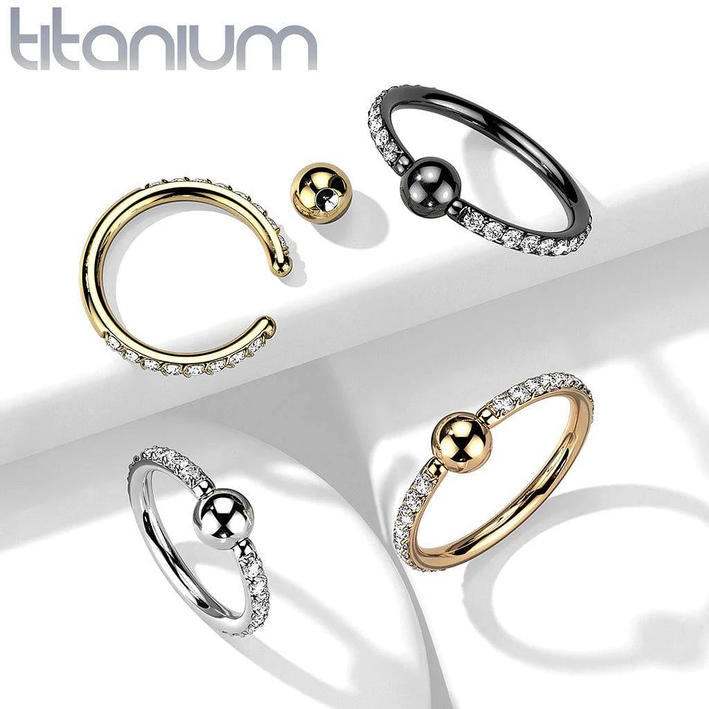 Implant Grade Titanium Rose Gold PVD White CZ Pave CBR Hoop Ring