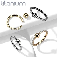 Implant Grade Titanium Rose Gold PVD White CZ Pave CBR Hoop Ring