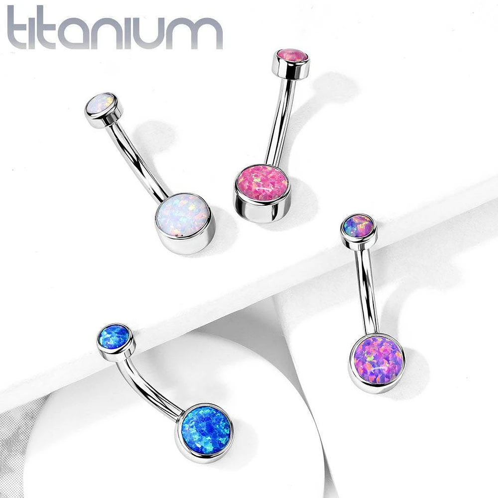 Internally Threaded Implant Grade Titanium Bezel Pink Opal Belly Ring