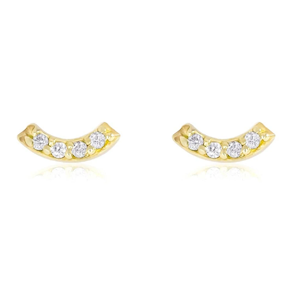 Pair of 925 Sterling Silver Gold PVD Small 4 Gem Curve Minimal Earrings