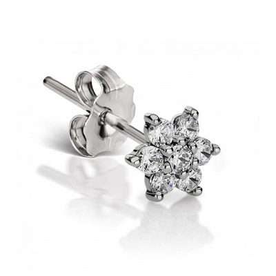 Pair of 925 Sterling Silver Medium White CZ Diamond Flower Minimal Earrings