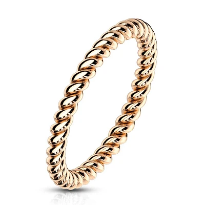 Rose Gold Stainless Steel Braided Twisted Rope Stackable Ring