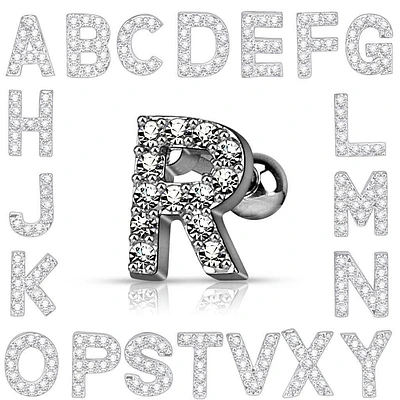Surgical Steel Paved Ball Back Initial Letter Ear Cartilage Tragus Helix Stud