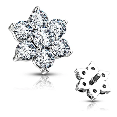 316L Surgical Steel White CZ Flower Micro Dermal Anchor Top