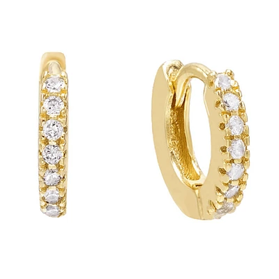 Pair of 925 Sterling Silver Gold PVD White CZ Gem Minimal Hinged Huggy Hoop Earrings