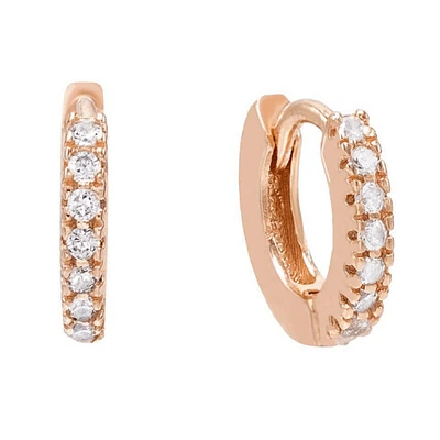 Pair of 925 Sterling Silver Rose Gold PVD White CZ Gem Minimal Hinged Huggy Hoop Earrings