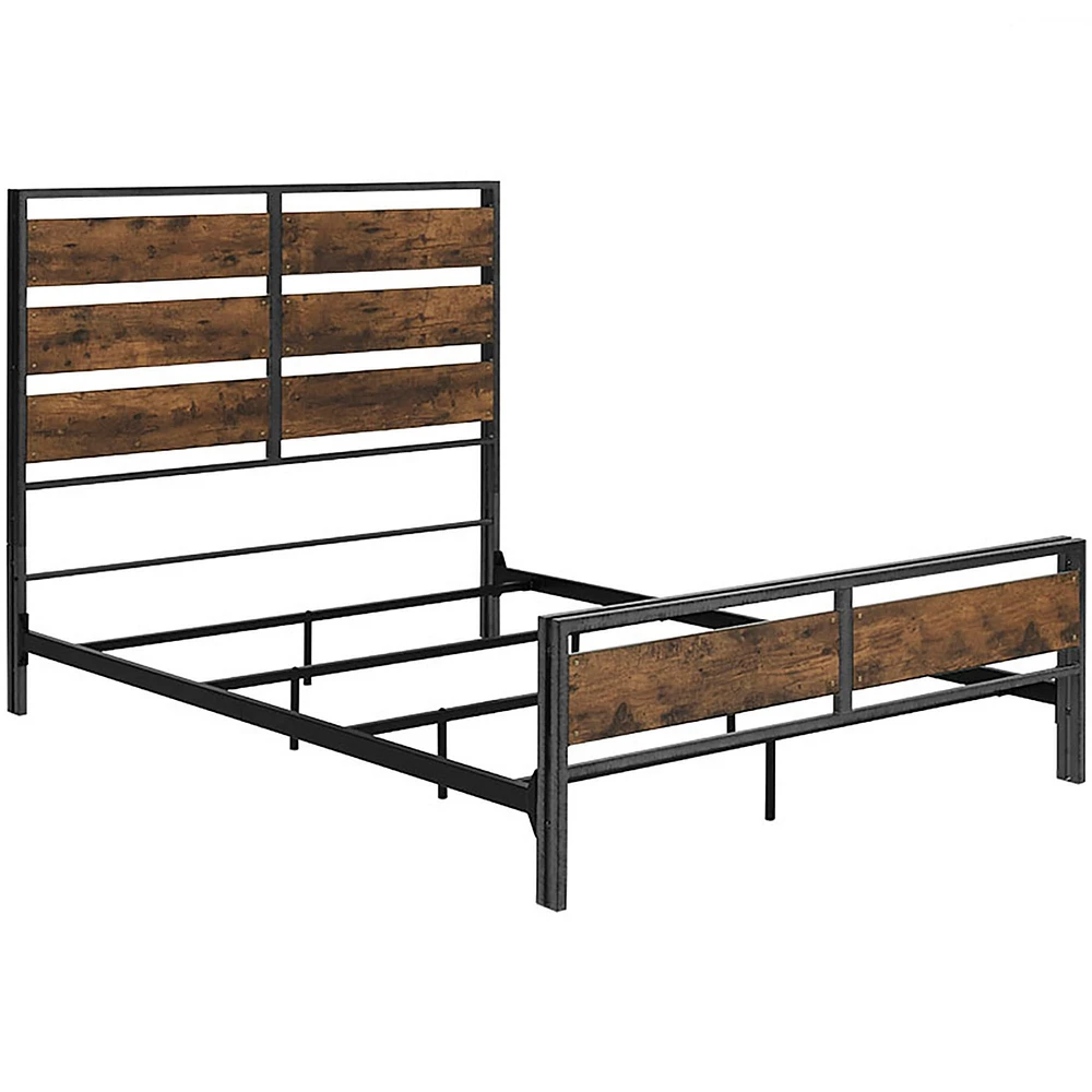 Walker Edison Queen Size Metal and Wood Plank Bed
