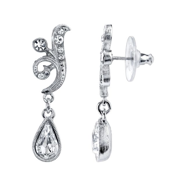 2028 Silver-Tone Crystal Teardrop Swirl Earrings