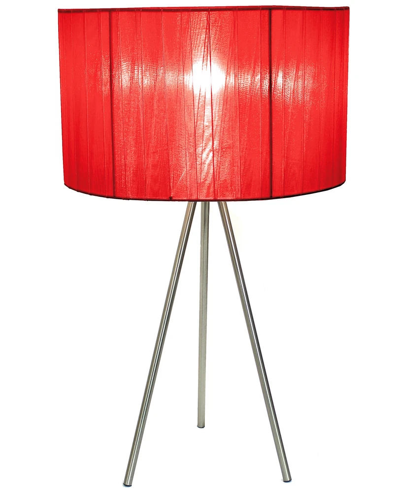 Simple Designs Brushed Nickel Tripod Table Lamp with Pleated Silk Sheer Shade