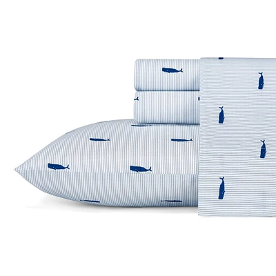 Nautica Whale Stripe Cotton Percale 4-Piece Sheet Set, King
