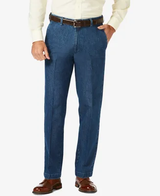 Haggar Men's Stretch Denim Classic-Fit Flat Front Pants