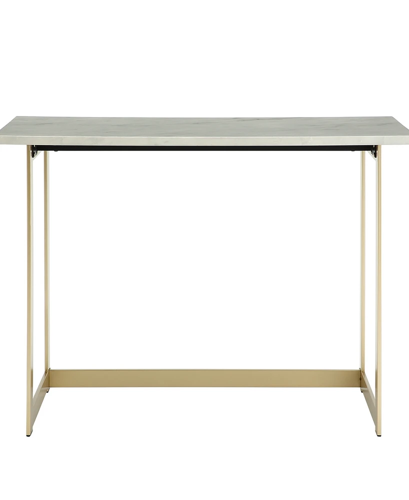 42 inch Faux Marble Desk with White Top and Gold Base