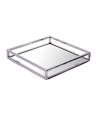 Classic Touch Small Square Mirrored Tray with Chrome Rails