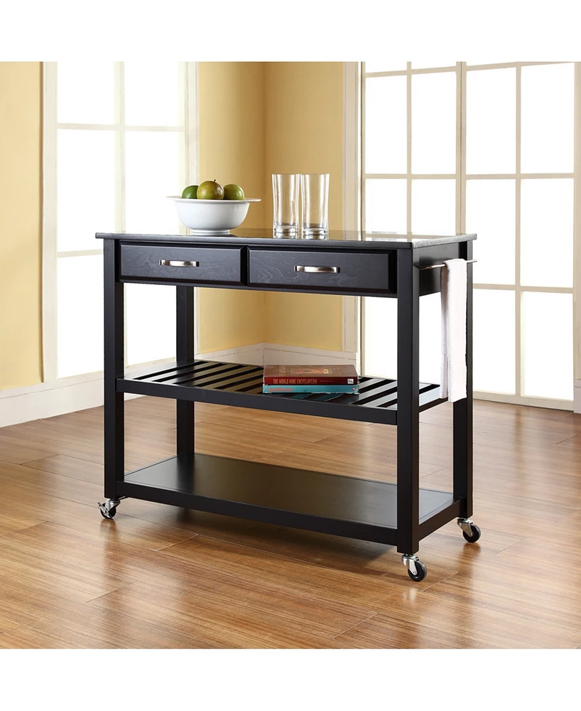 Solid Granite Top Kitchen Cart Island With Optional Stool Storage