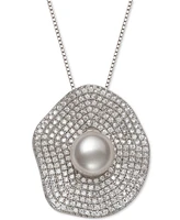 Belle de Mer Cultured Freshwater Pearl (8mm) & Cubic Zirconia 18" Pendant Necklace in Sterling Silver