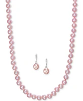 Cultured Freshwater Pearl Necklace (7-7 1/2mm) and Drop Earrings (7x9mm) Set Sterling Silver