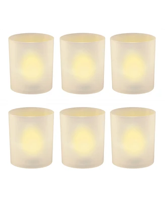 Lumabase Set of 6 Flickering Amber Led Lights in Frosted Votive Holders Cups