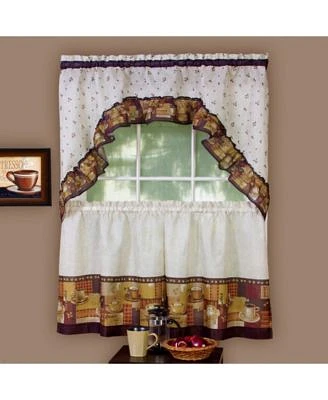 Achim Coffee Printed Tier Swag Window Curtain Sets