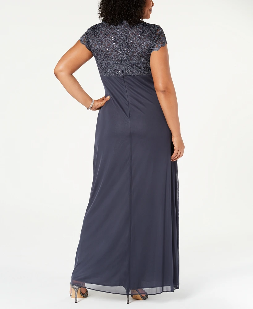 B&A by Betsy & Adam Plus Sequined-Lace Ruched Gown