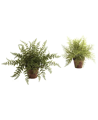 Nearly Natural Fern w/ Decorative Planter, Set of 2