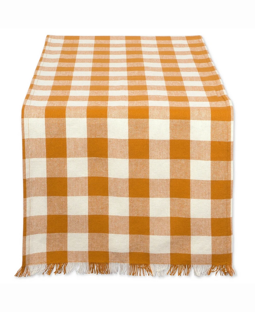 Pumpkin Spice Heavyweight Check Fringed Table Runner 14" X 108"