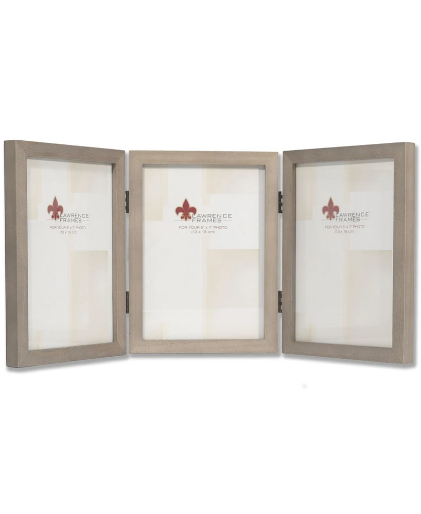 Lawrence Frames Hinged Triple Gray Wood Picture Frame - Gallery Collection - 5" x 7"