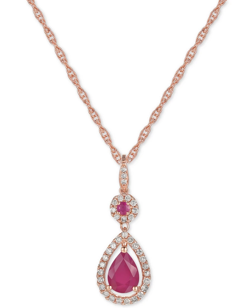 Ruby (1-1/4 ct. t.w.) and Diamond (1/3 ct. t.w.) Pendant Necklace in 14k Rose Gold (Also Available In Tanzanite)
