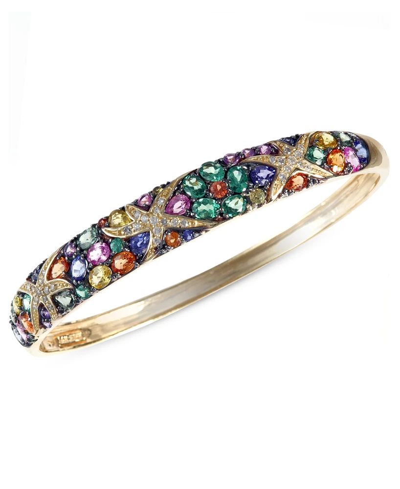 Effy Multicolor Sapphire (7-5/8 ct. t.w.) and Diamond (1/4 ct. t.w.) Starfish Bangle in 14k Gold, Created for Macy's