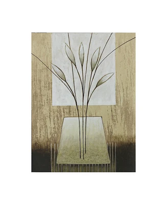 Pablo Esteban Tan and White Floral Abstract Canvas Art - 15.5" x 21"