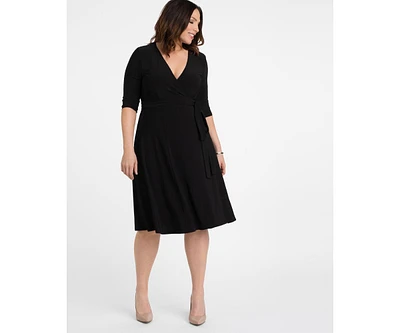 Kiyonna Plus Essential Wrap Dress with 3/4 Sleeves