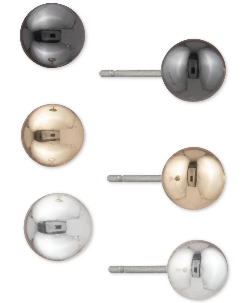 Dkny Tri-Tone 3-Pc. Set Ball Stud Earrings