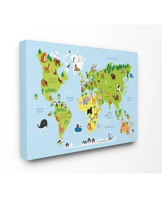 Stupell Industries World Map Cartoon and Colorful Canvas Wall Art, 16" x 20"