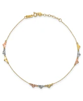 Heart Anklet With Adjustable 1" Extender in 14k Tri-Gold