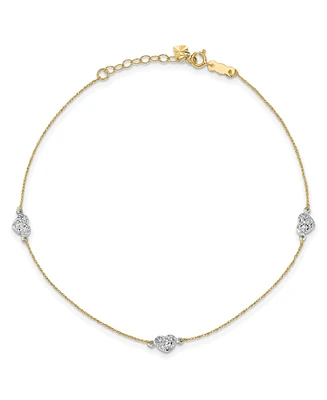 Puff Heart Anklet with 1" Anklet in 14k Yellow and White Gold