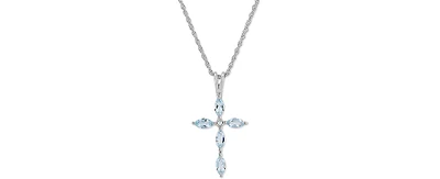 Aquamarine (1/2 ct. t.w.) & Cubic Zirconia 18" Cross Pendant Necklace in Sterling Silver