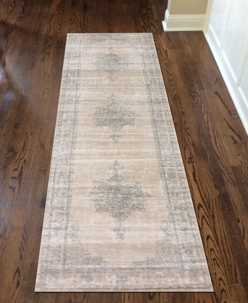 Closeout! Km Home 3563/0023/Bone Cantu Ivory/ Cream 2'2" x 7'7" Runner Rug