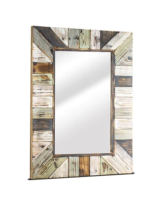 American Art Decor Rustic Wood Plank Farmhouse Rectangular Mirror
