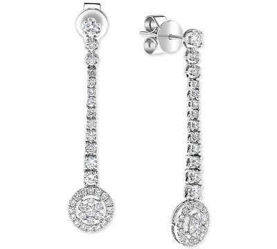 Diamond Halo Cluster Dangle Drop Earrings (1 ct. t.w.) in 14k White Gold