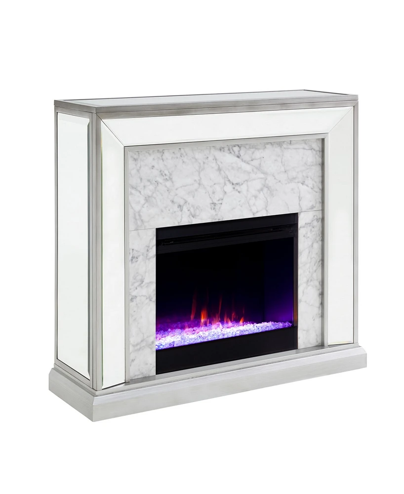 Southern Enterprises Audrey Faux Stone Mirrored Color Changing Electric Fireplace