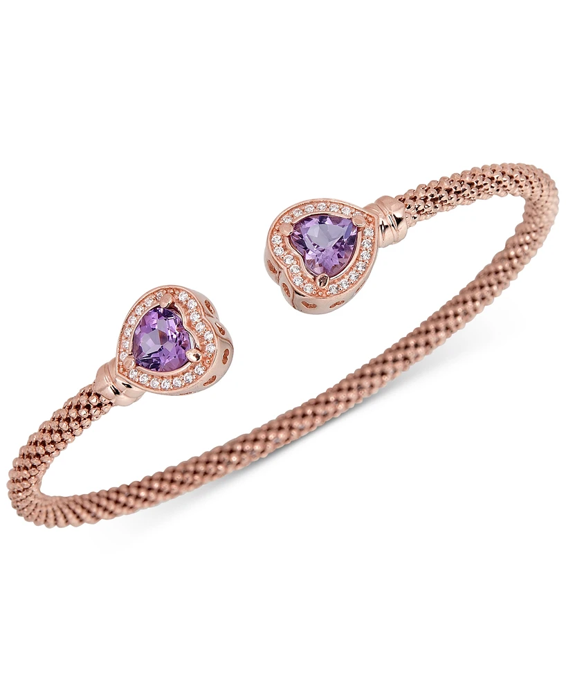 Lapis & White Topaz (1/3 ct. t.w.) Heart Halo Cuff Bracelet 14k Gold-Plated Sterling Silver (Also available Onyx, Amethyst, Swiss Blue or