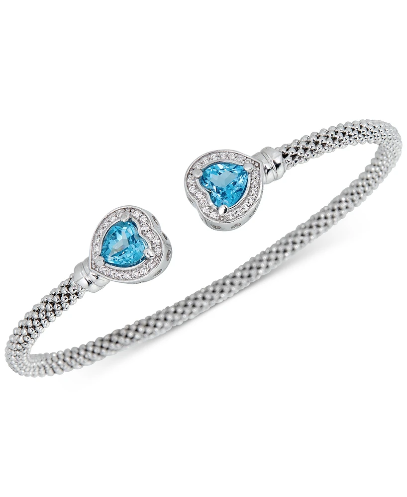 Lapis & White Topaz (1/3 ct. t.w.) Heart Halo Cuff Bracelet 14k Gold-Plated Sterling Silver (Also available Onyx, Amethyst, Swiss Blue or